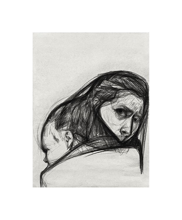 "121. Старша сестра, 2022 / Older sister, 2022 папір, вугілля / paper, charcoal 60 x 42 см."